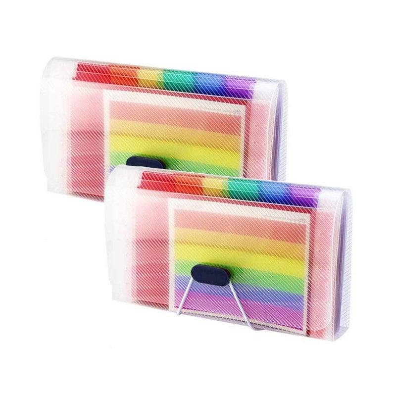 BigBigMe 2 Pack Expanding File Folder,A6 Mini Accordion File Organizer,13 Pockets Rainbow Receipt Organizer Wellet for Monthly Bills,Cards,Check Coupons,Vouchers,Receipt Tax Item or Changes,Coupon Organizer - Image 1
